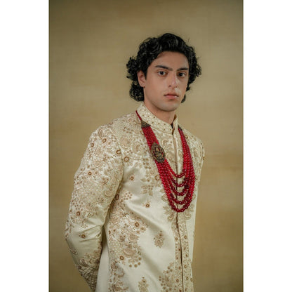 Jatin Malik Butter Cream Sherwani (Set of 3)