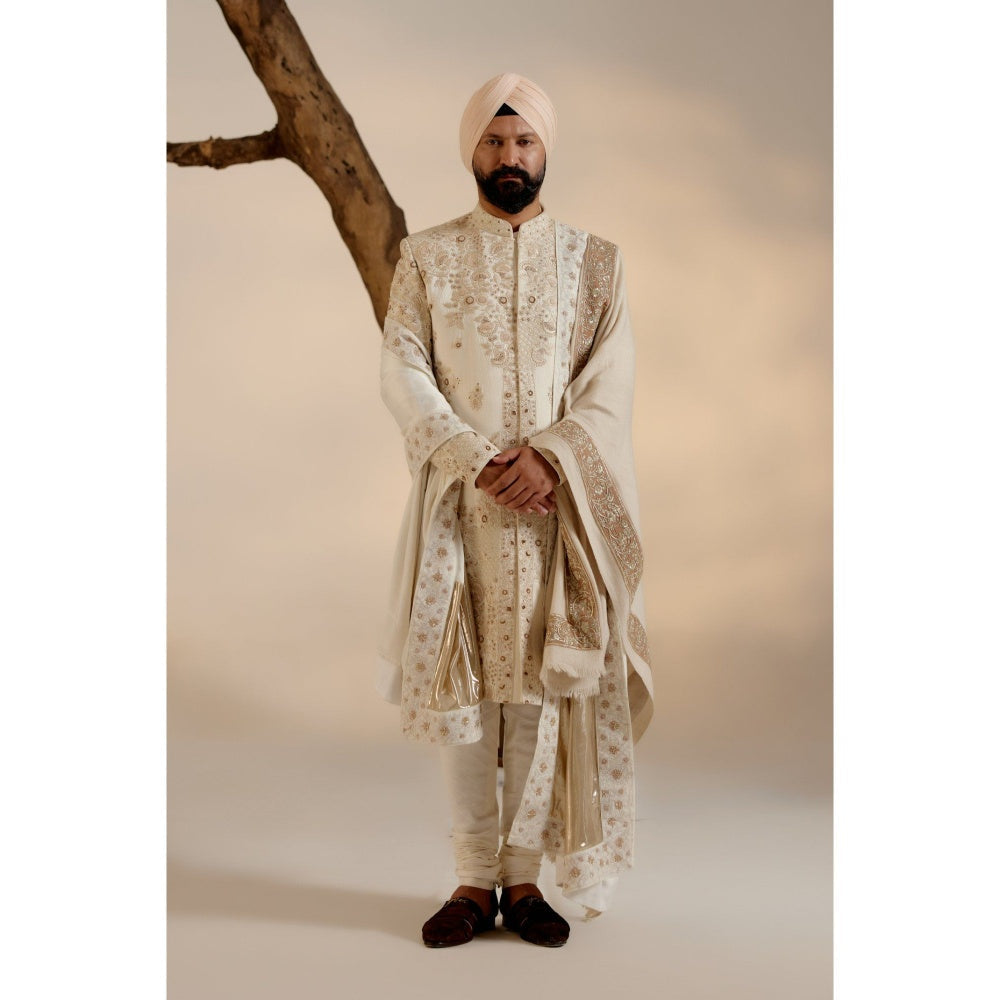 Jatin Malik Butter Cream Sherwani (Set of 4)