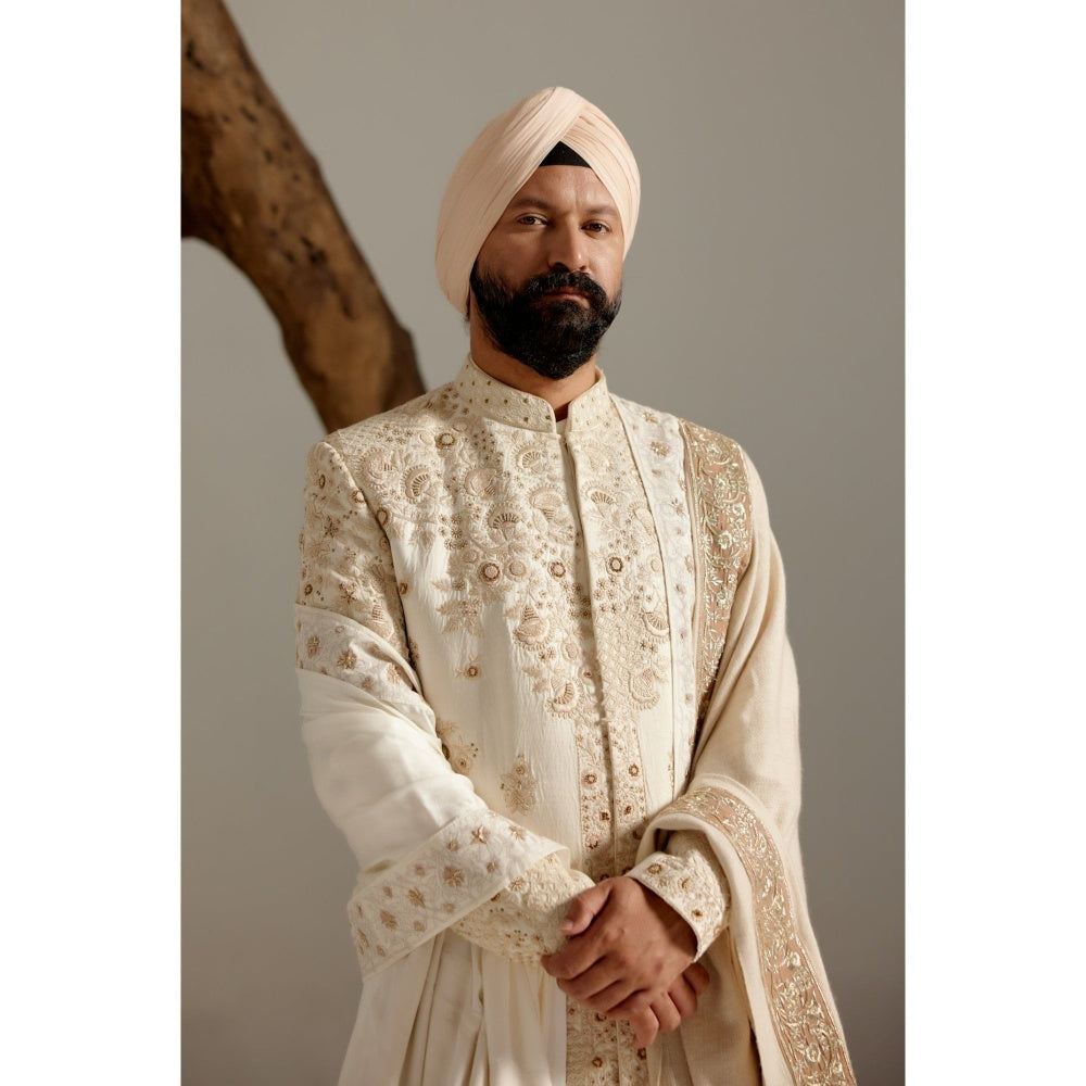 Jatin Malik Butter Cream Sherwani (Set of 4)