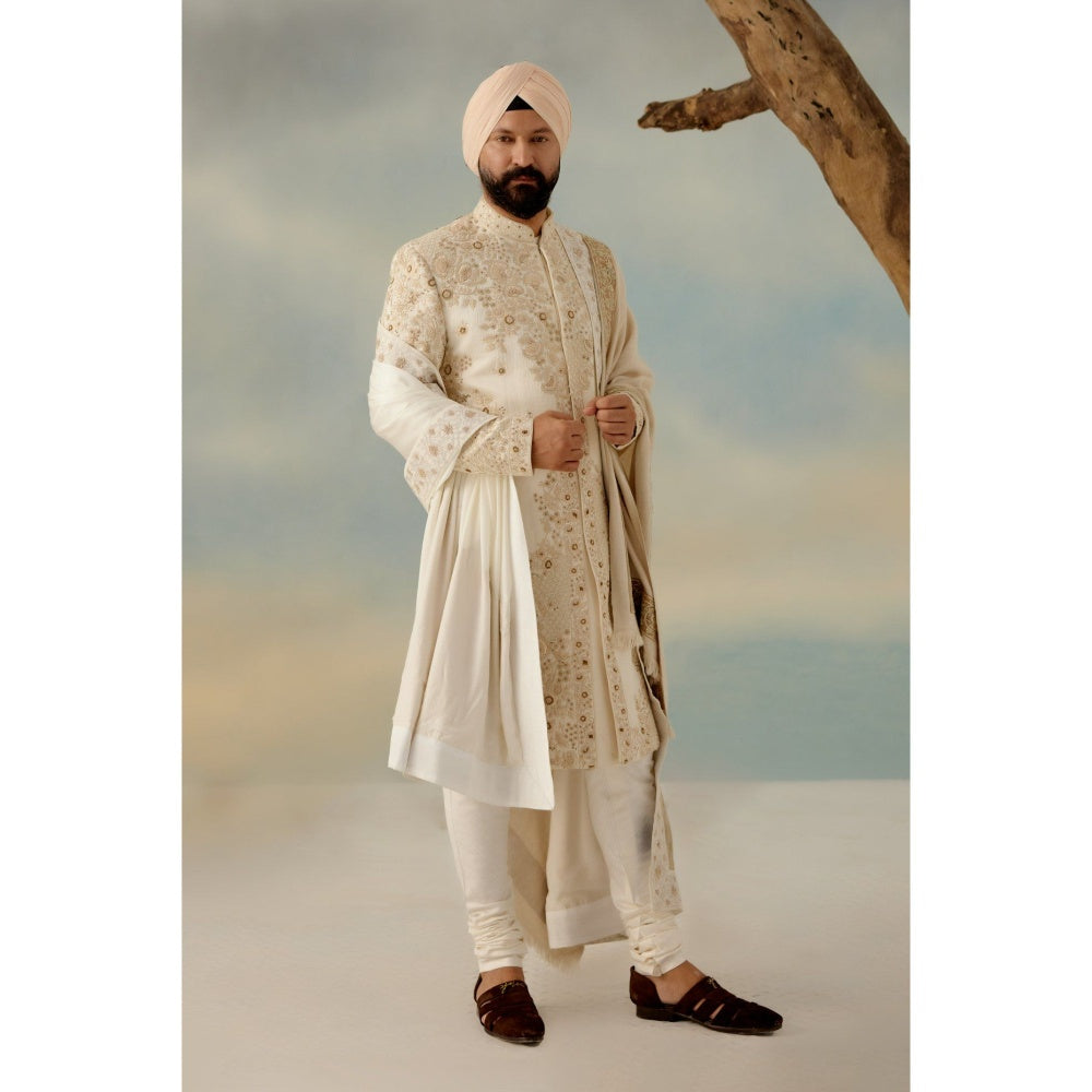 Jatin Malik Butter Cream Sherwani (Set of 4)