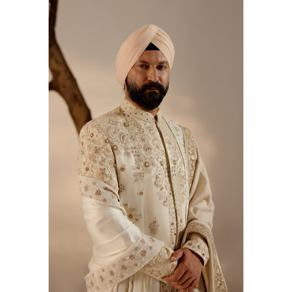 Jatin Malik Butter Cream Sherwani (Set of 4)