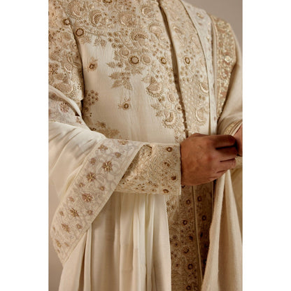 Jatin Malik Butter Cream Sherwani (Set of 4)