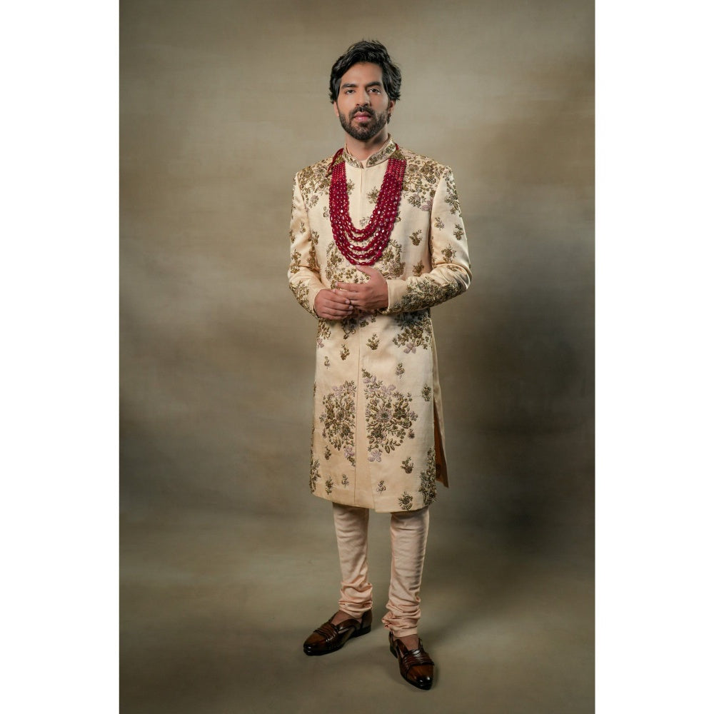Jatin Malik Frosted Almond Sherwani (Set of 3)