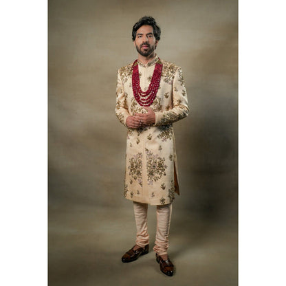 Jatin Malik Frosted Almond Sherwani (Set of 3)