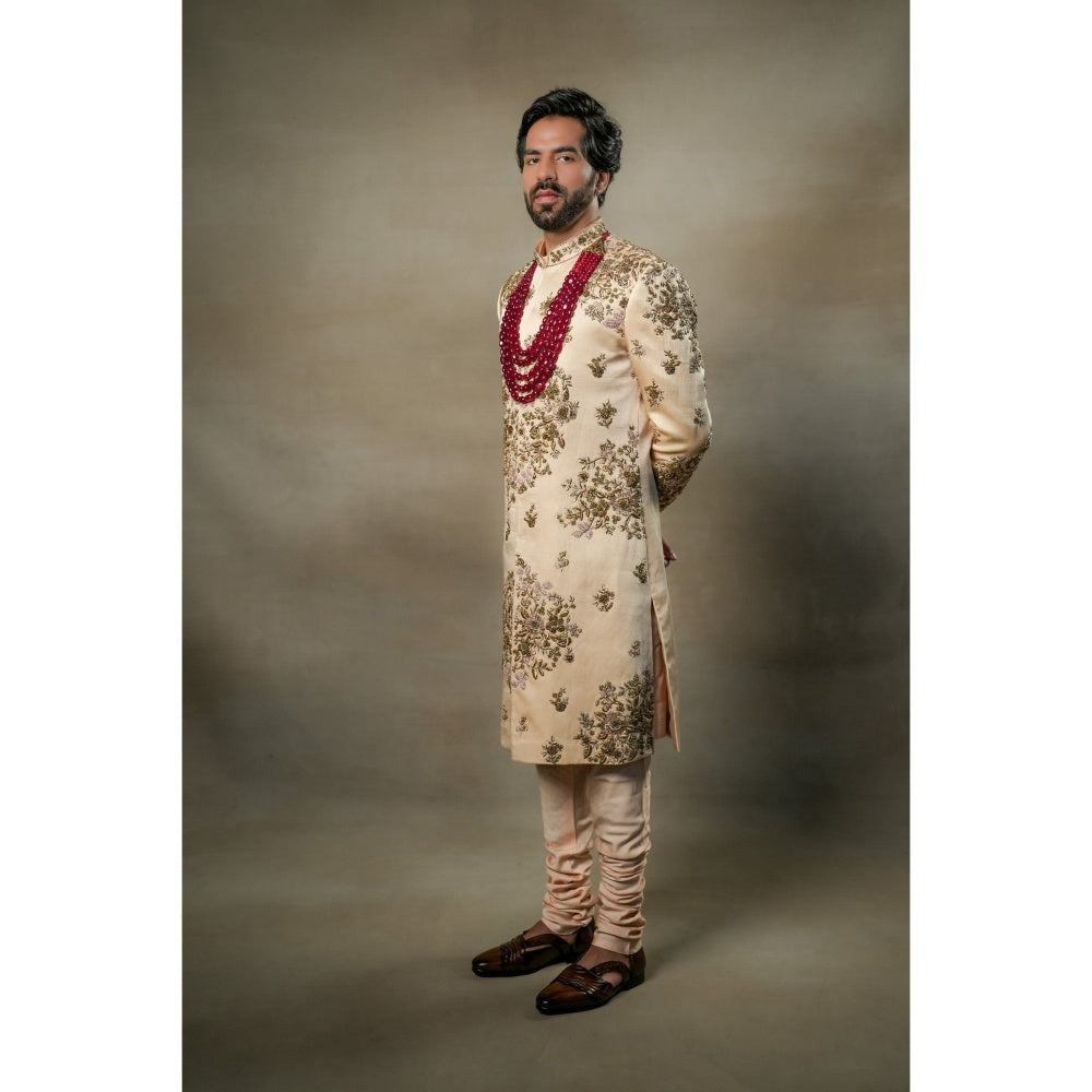 Jatin Malik Frosted Almond Sherwani (Set of 3)