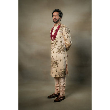 Jatin Malik Frosted Almond Sherwani (Set of 3)