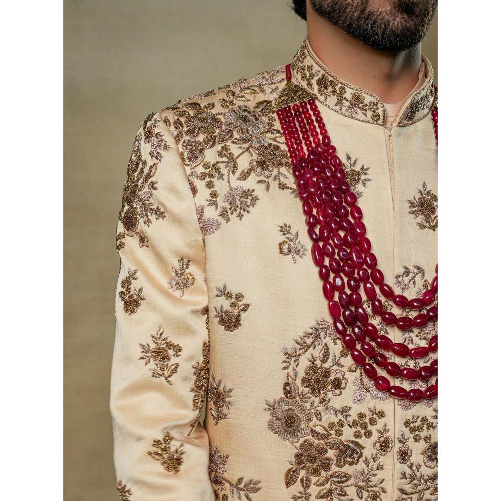 Jatin Malik Frosted Almond Sherwani (Set of 3)
