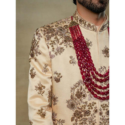 Jatin Malik Frosted Almond Sherwani (Set of 3)