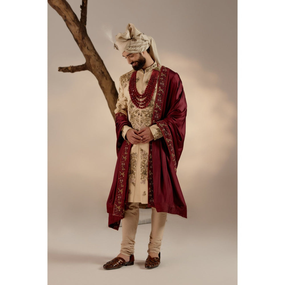 Jatin Malik Frosted Almond Sherwani (Set of 5)