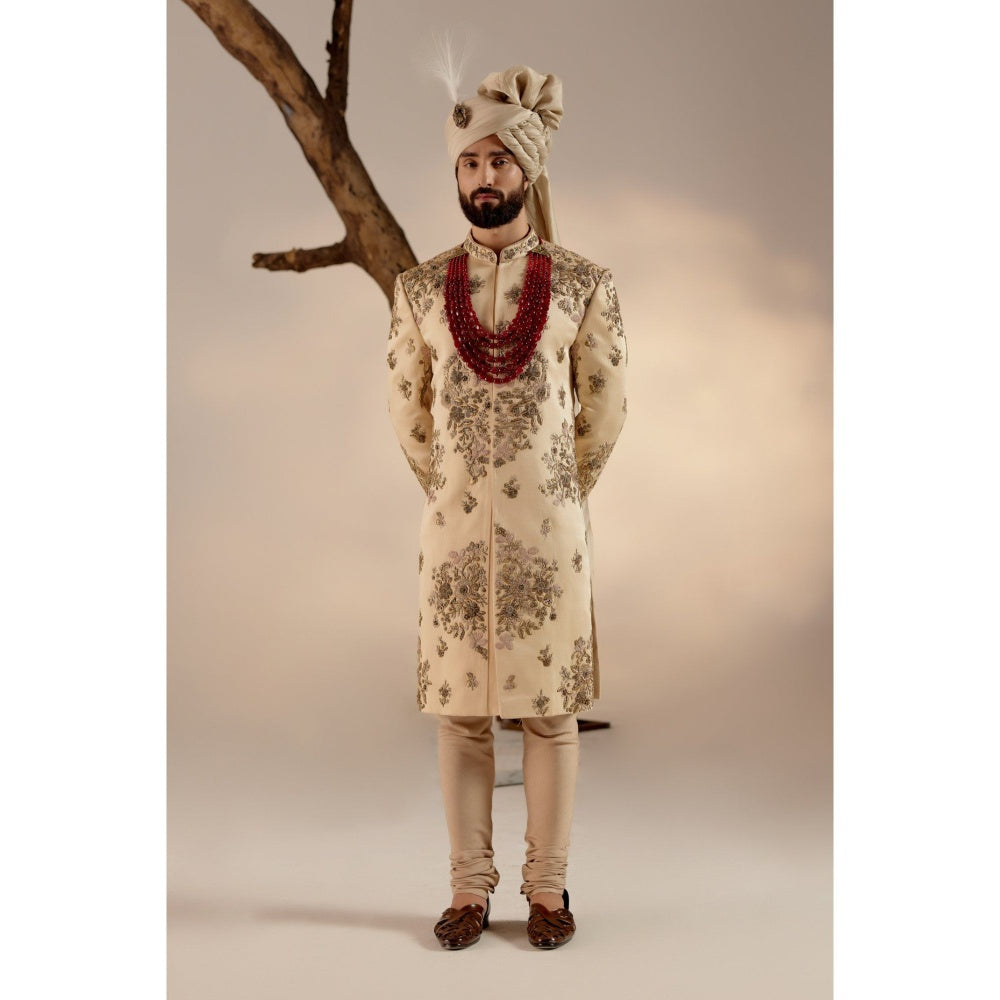 Jatin Malik Frosted Almond Sherwani (Set of 5)