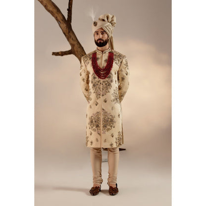Jatin Malik Frosted Almond Sherwani (Set of 5)