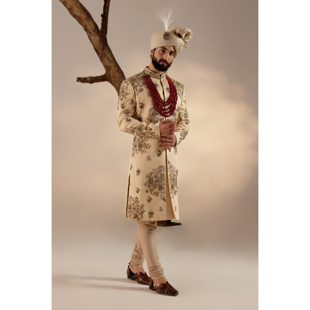 Jatin Malik Frosted Almond Sherwani (Set of 5)