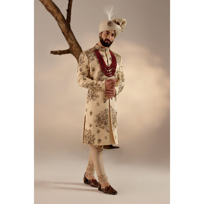 Jatin Malik Frosted Almond Sherwani (Set of 5)