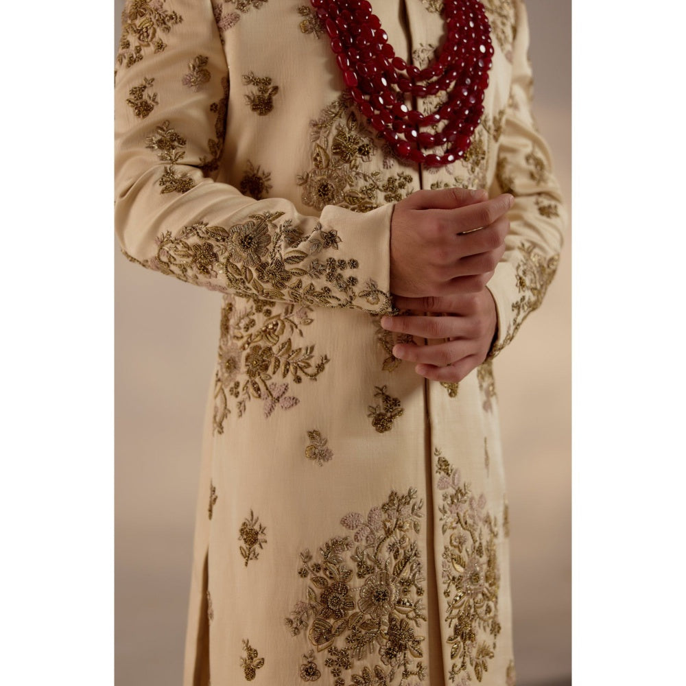 Jatin Malik Frosted Almond Sherwani (Set of 5)