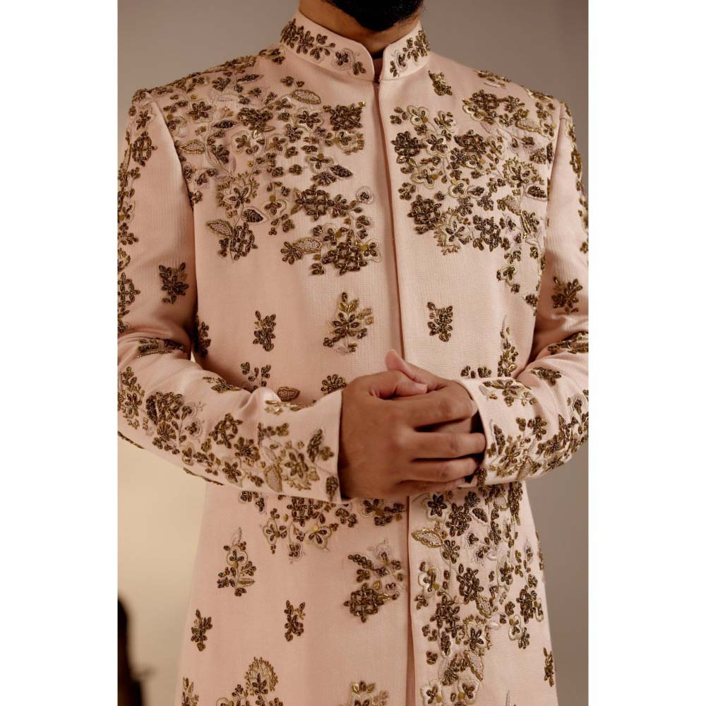 Jatin Malik Shell Pink Sherwani (Set of 3)