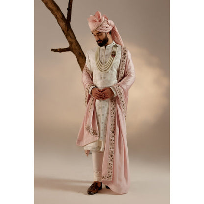 Jatin Malik Gardenia White & Pink Sherwani (Set of 6)