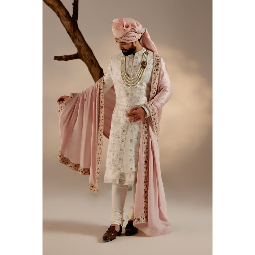 Jatin Malik Gardenia White & Pink Sherwani (Set of 6)