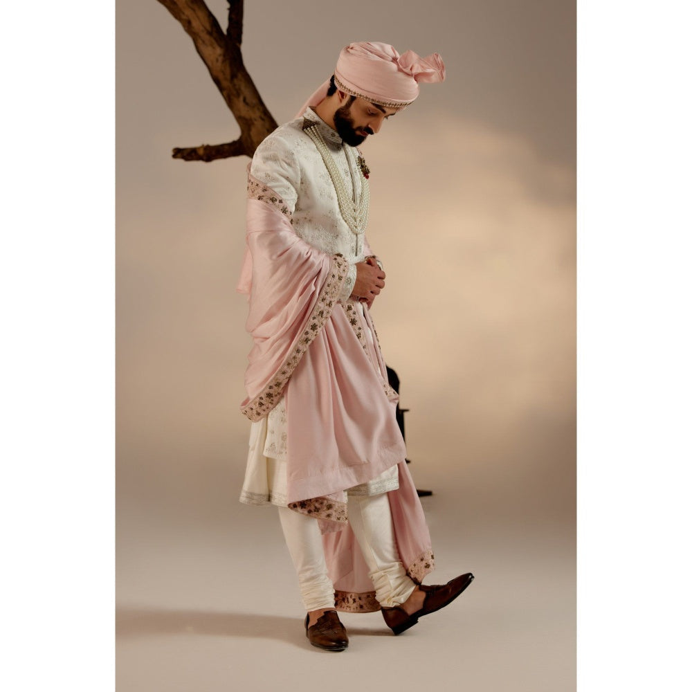 Jatin Malik Gardenia White & Pink Sherwani (Set of 6)