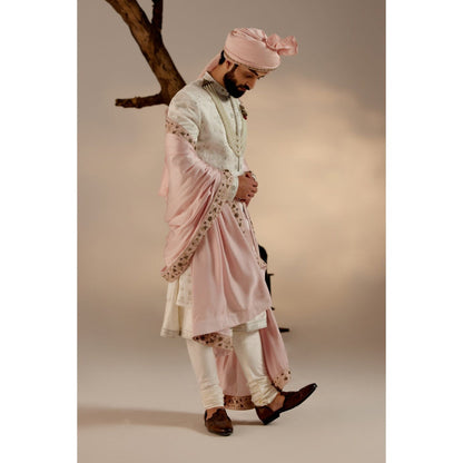 Jatin Malik Gardenia White & Pink Sherwani (Set of 6)