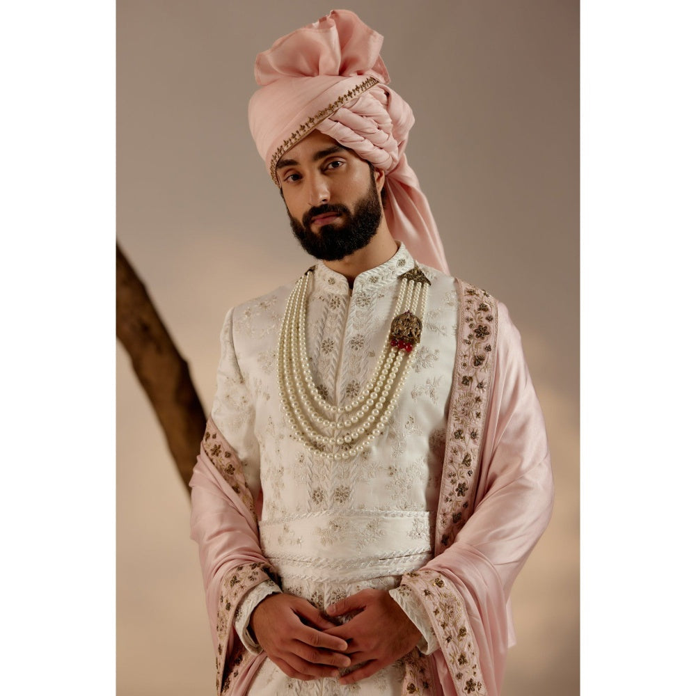Jatin Malik Gardenia White & Pink Sherwani (Set of 6)