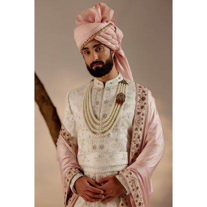Jatin Malik Gardenia White & Pink Sherwani (Set of 6)