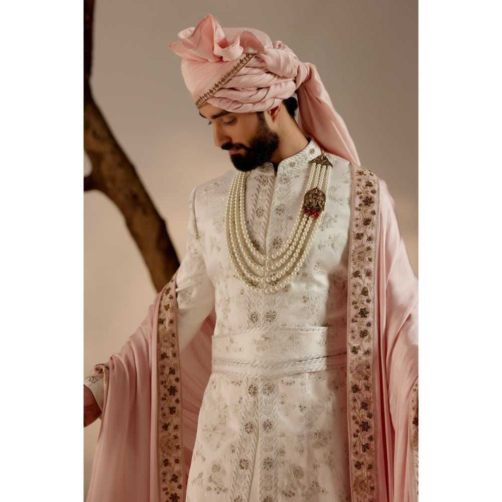 Jatin Malik Gardenia White & Pink Sherwani (Set of 6)