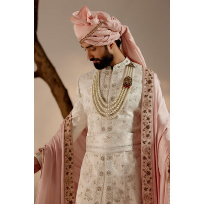 Jatin Malik Gardenia White & Pink Sherwani (Set of 6)