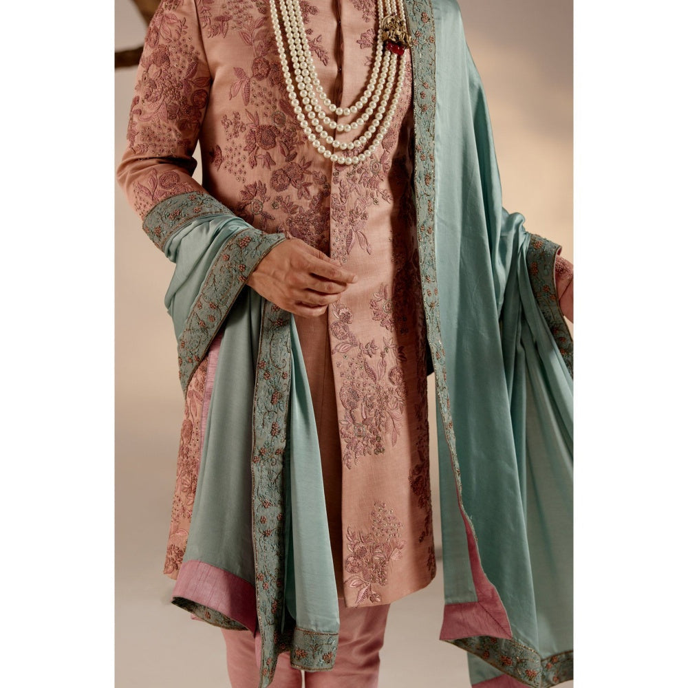 Jatin Malik Orchid Pink Sherwani with Stole & Safa (Set of 5)