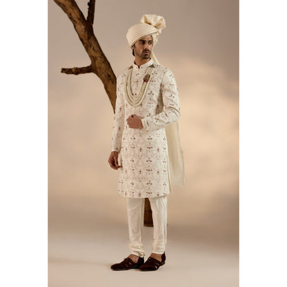 Jatin Malik Rouge Wane Sherwani with Safa (Set of 4)