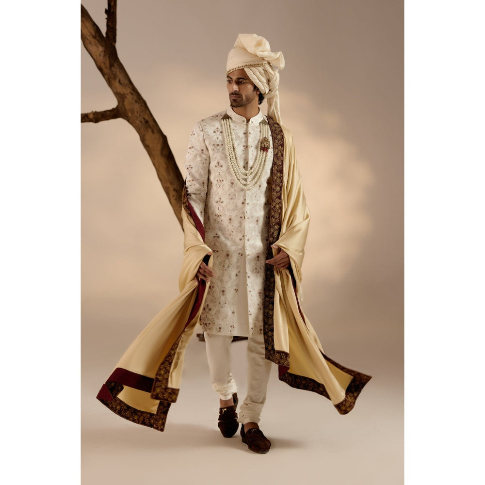 Jatin Malik Rouge Wane Sherwani with Safa (Set of 4)
