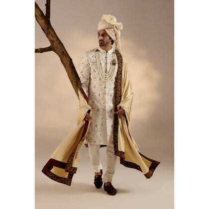 Jatin Malik Rouge Wane Sherwani with Safa & Stole (Set of 5)