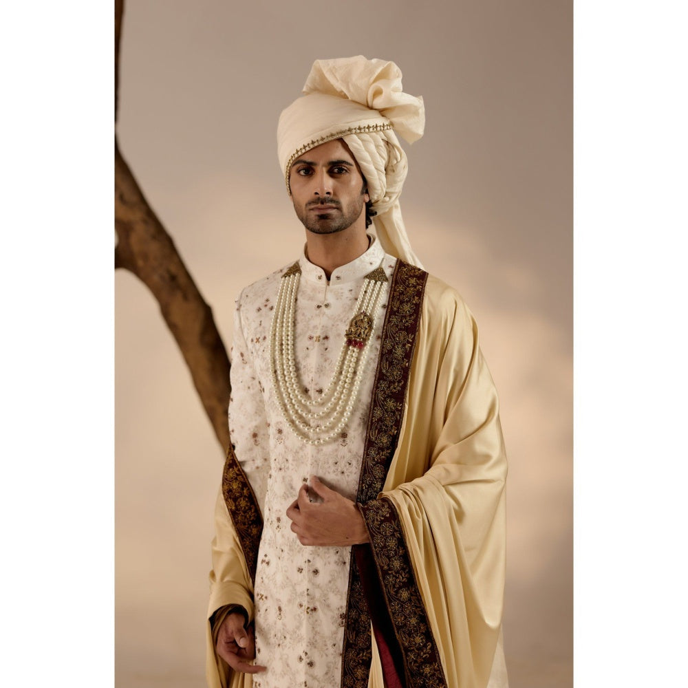 Jatin Malik Rouge Wane Sherwani with Safa & Stole (Set of 5)