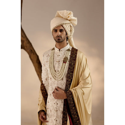 Jatin Malik Rouge Wane Sherwani with Safa & Stole (Set of 5)
