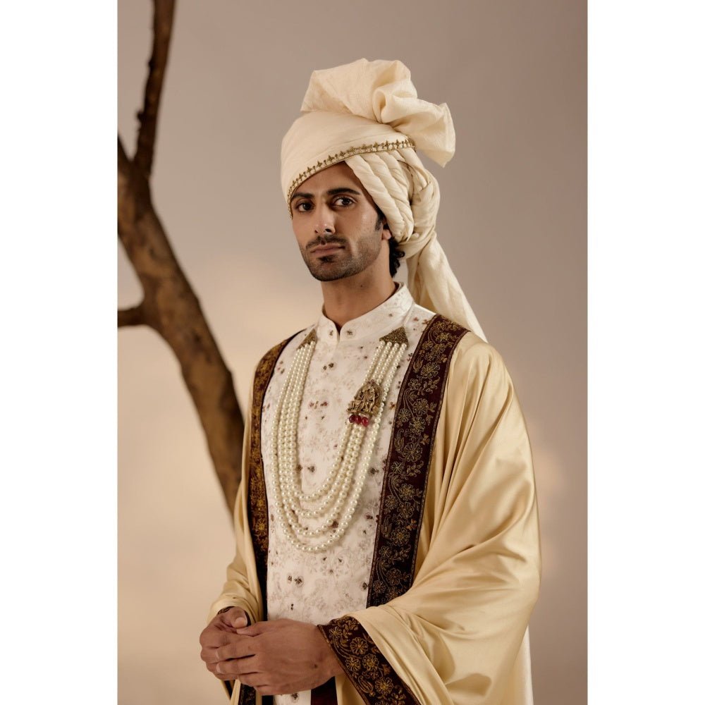 Jatin Malik Rouge Wane Sherwani with Safa & Stole (Set of 5)