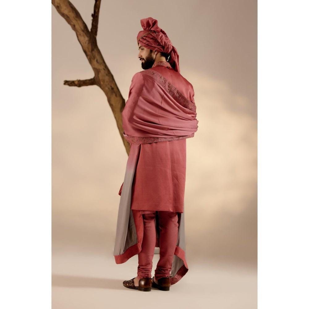 Jatin Malik Red Ochre Sherwani with Safa & Stole (Set of 5)