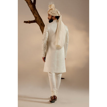 Jatin Malik Turtle Dove Sherwani with Pashmina Shawl & Safa (Set of 5)