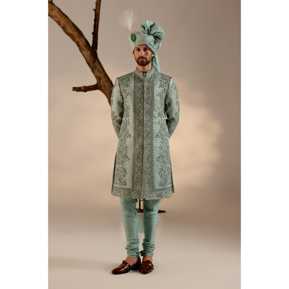 Jatin Malik Chateau Bloom Sherwani with Safa (Set of 4)