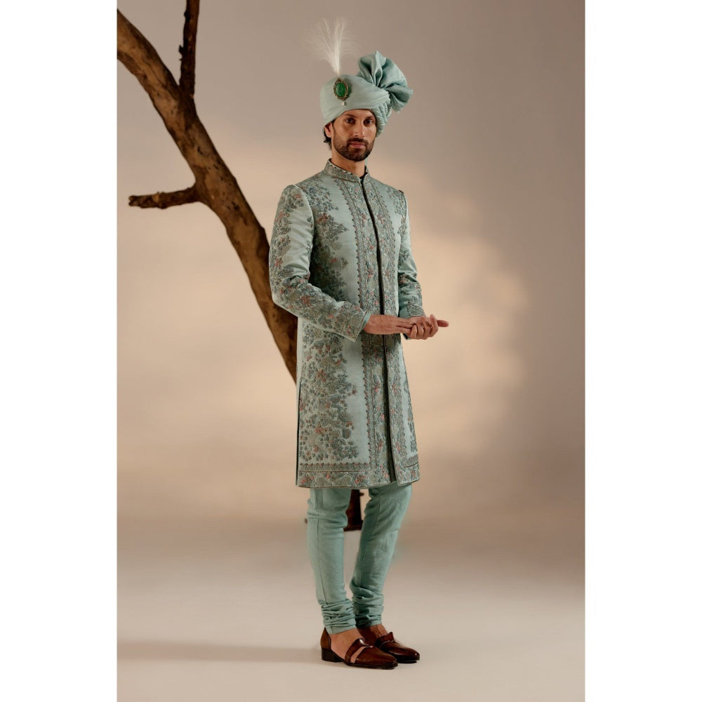 Jatin Malik Chateau Bloom Sherwani with Safa (Set of 4)