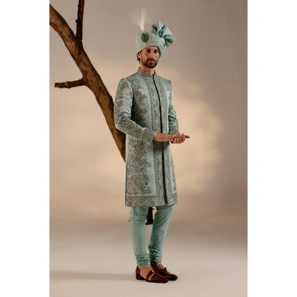 Jatin Malik Chateau Bloom Sherwani with Safa (Set of 4)