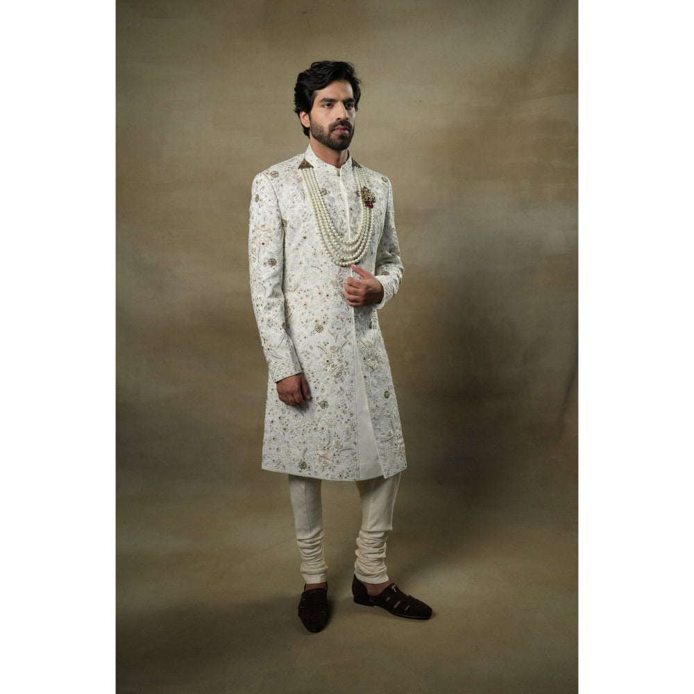 Jatin Malik Ivory & Gold Sherwani (Set of 3)