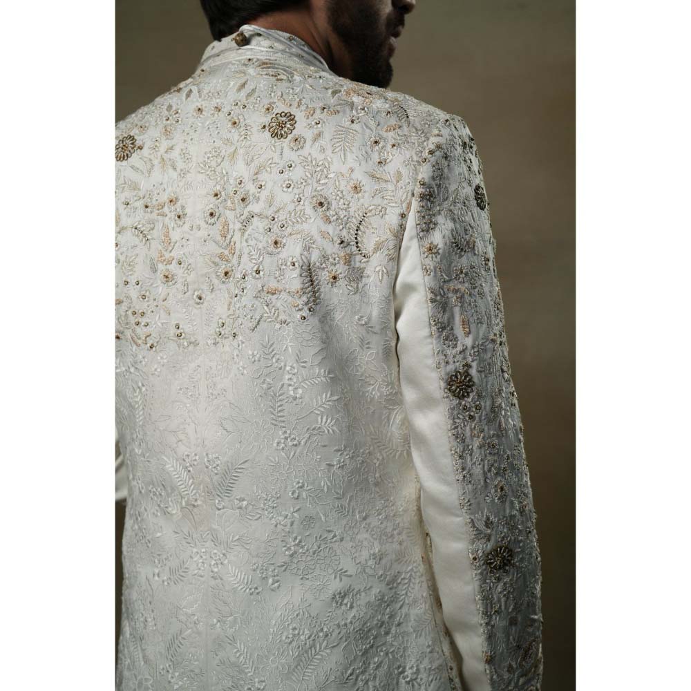 Jatin Malik Ivory & Gold Sherwani (Set of 3)