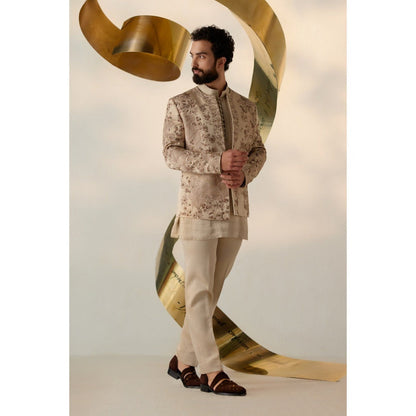 Jatin Malik Sand Grey Short Jacket with Kurta & Trouser (Set of 3)