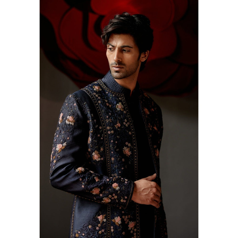 Jatin Malik Midnight Ombre Short Jacket with Kurta & Trouser (Set of 3)