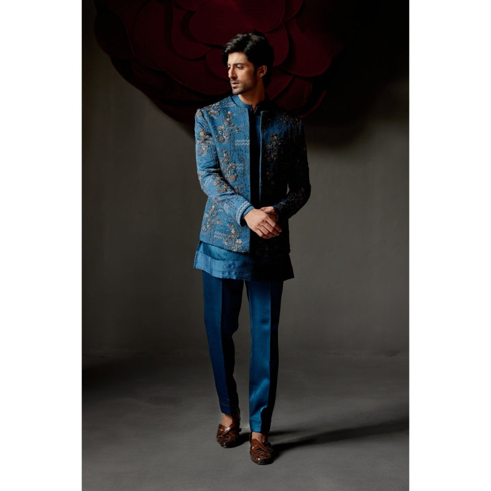 Jatin Malik New Teal Short Jacket with Kurta & Trouser (Set of 3)