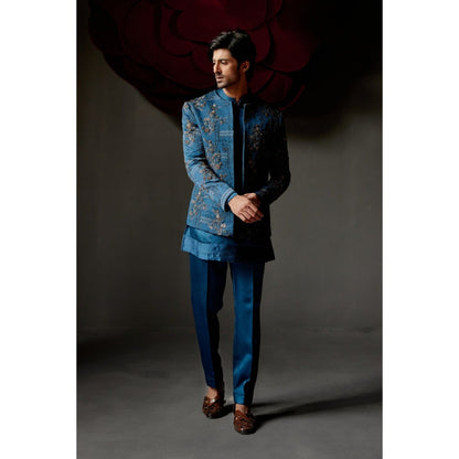 Jatin Malik New Teal Short Jacket with Kurta & Trouser (Set of 3)