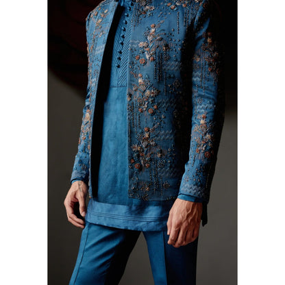 Jatin Malik New Teal Short Jacket with Kurta & Trouser (Set of 3)