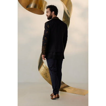 Jatin Malik Black & Gold Short Jacket with Kurta & Trouser (Set of 3)