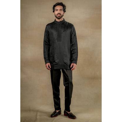 Jatin Malik Black & Gold Short Jacket with Kurta & Trouser (Set of 3)