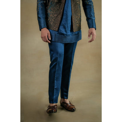 Jatin Malik Teal & Brown Short Jacket with Kurta & Trouser (Set of 3)