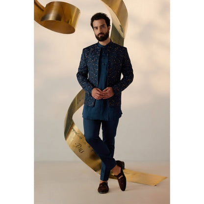 Jatin Malik Beryl Blue Short Jacket with Kurta & Trouser (Set of 3)